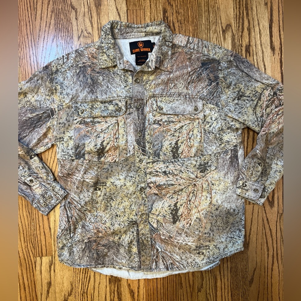 Game Winner Shirt Mens XL Camouflage Hunting Fishing Mossy Oak Brush outdoors